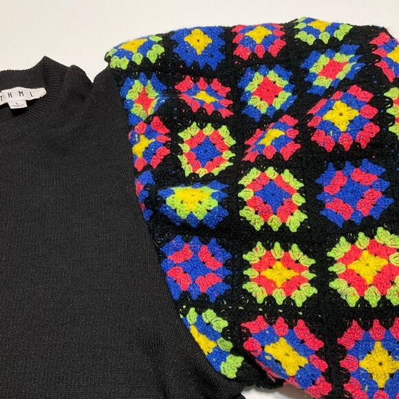 THML James Crochet Short Puff Sleeve Top. Size Large. Anthro. Grandmacore - Picture 6 of 12